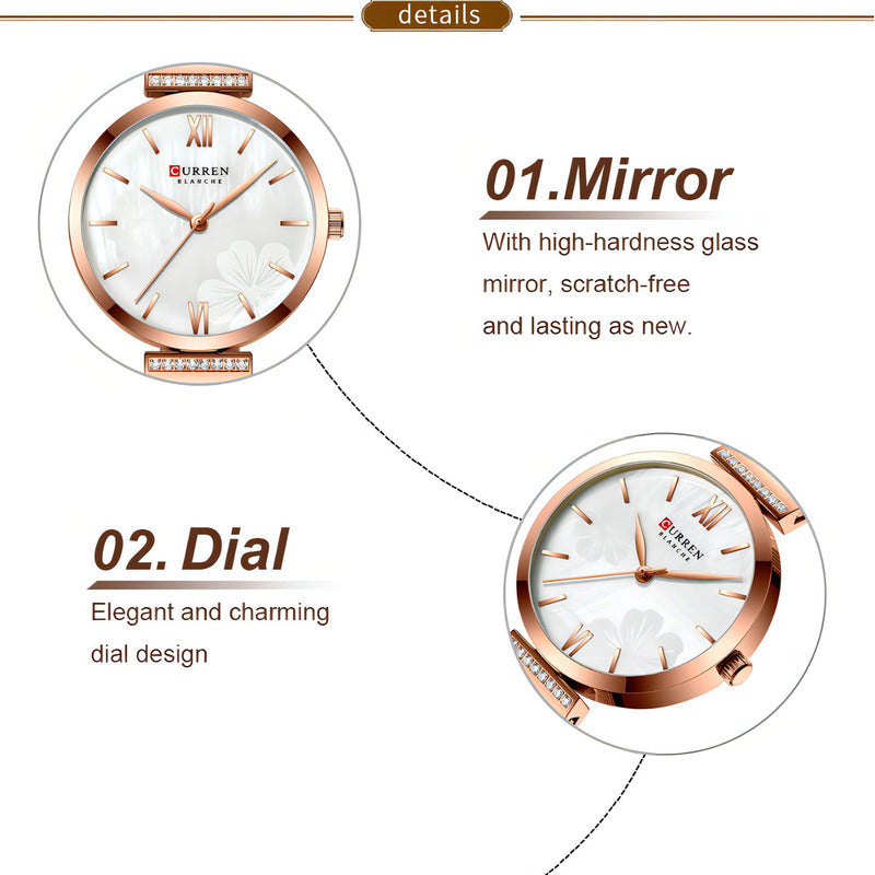 Reloj Curren De Cuarzo Inoxidable De Malla Elegante Para Muj Color De La Correa Plateado Blanco