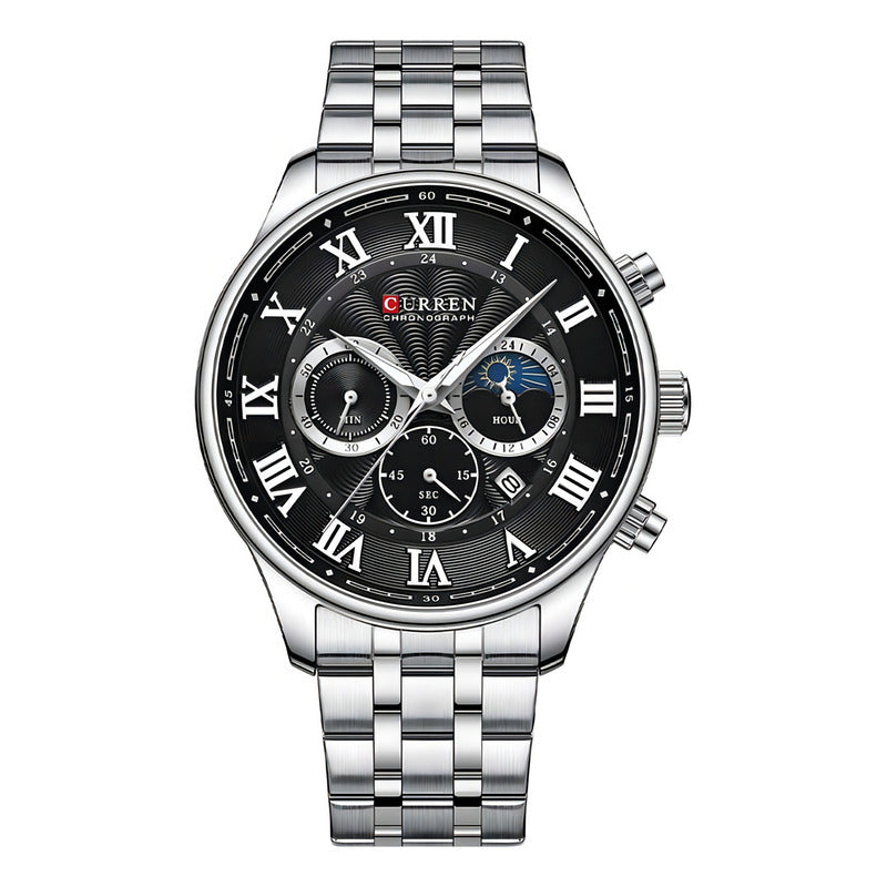 Reloj Cronógrafo Con Calendario De Lujo Curren Para Hombre Color Del Fondo Silver Black