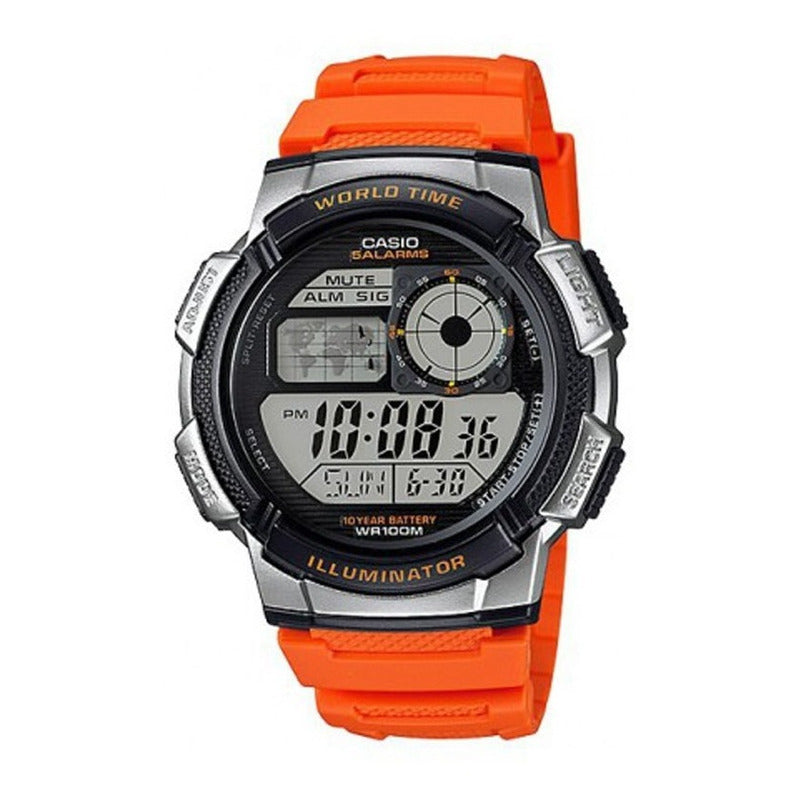 Reloj Casio Digital Ae-1000w-4b Relojesymas Naranja Negro