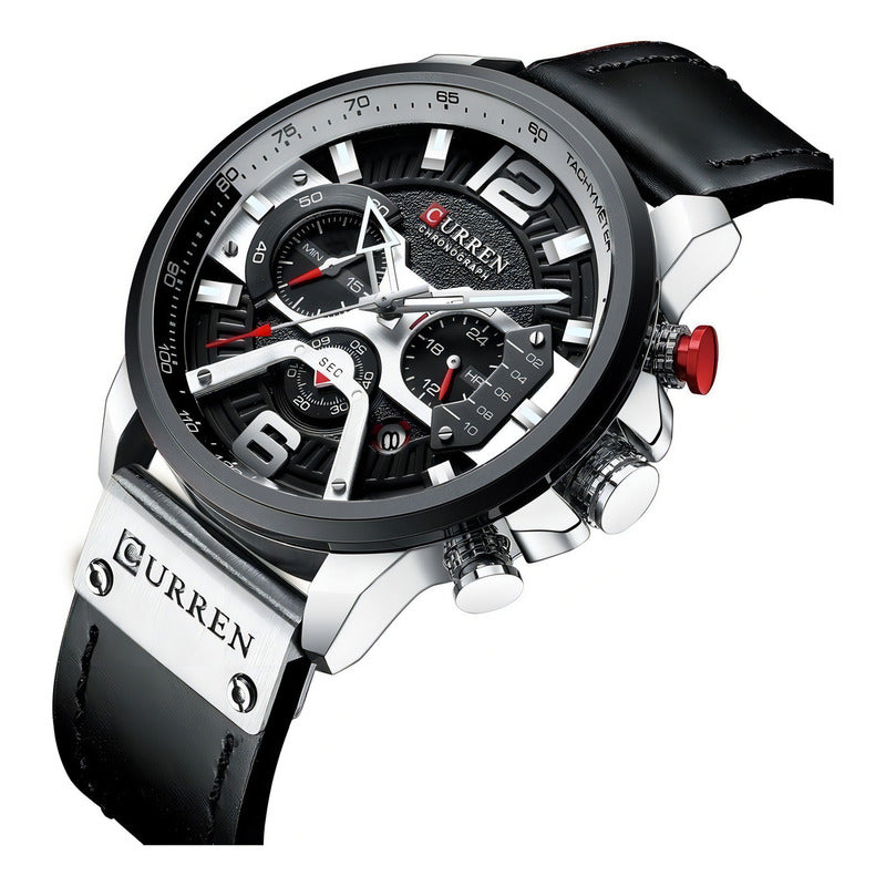 Reloj Pulsera Curren 8329 Con Correa De Cuero Color Negro - Bisel Negro/blanco