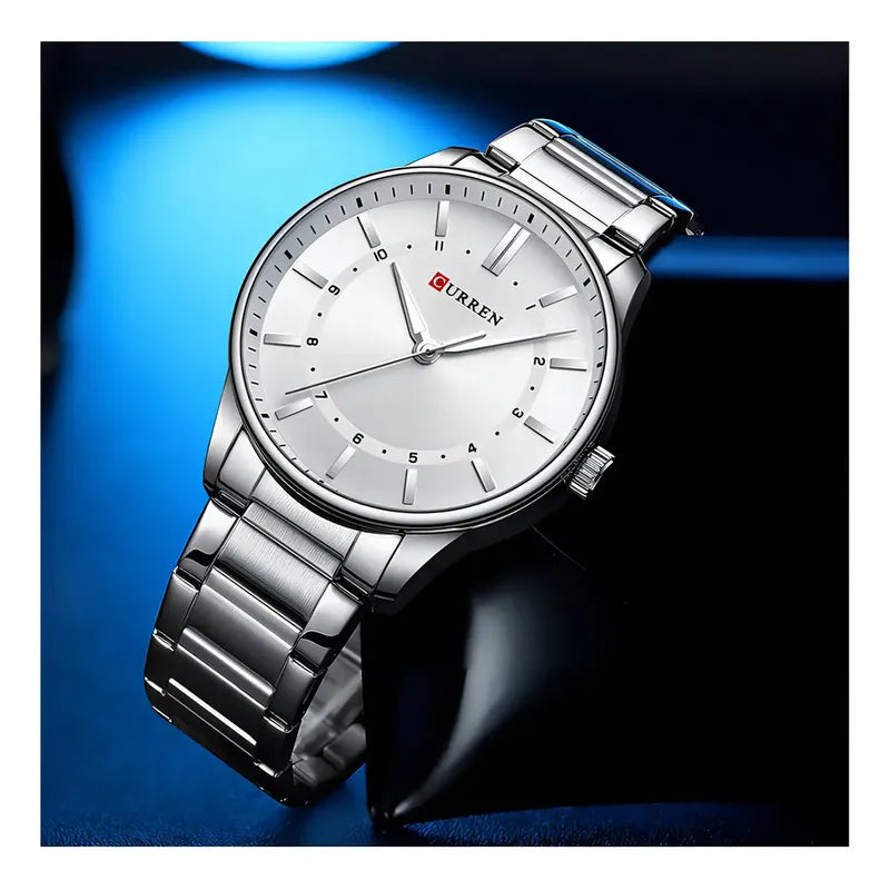 Relojes Casuales De Cuarzo Inoxidable Curren 8430 Para El Hogar Con Fondo Plateado Negro