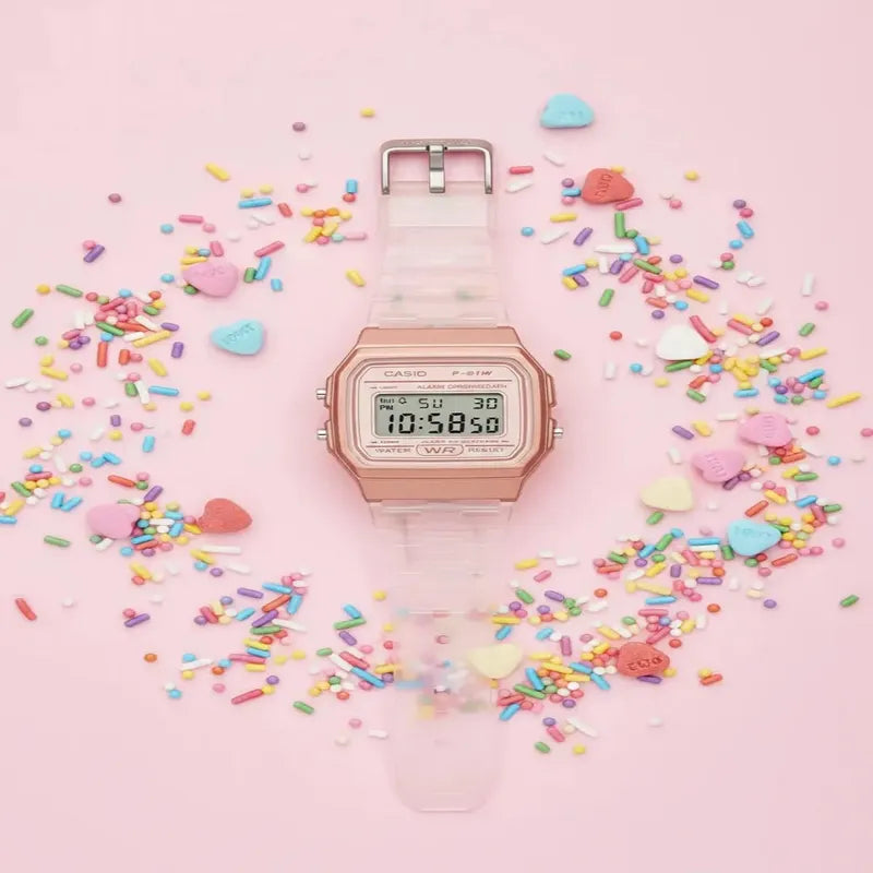 Reloj Casio F-91ws-7a3df Cuarzo Mujer Oro Rosa Transparente