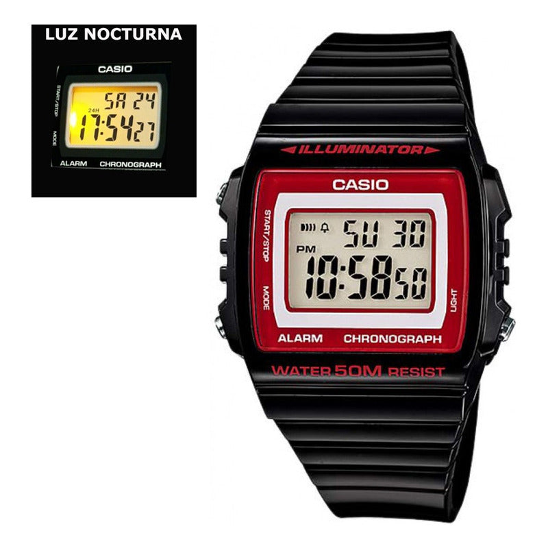 Reloj Casio W-215h-1a2 Hombre Digital Relojesymas Negro Rojo