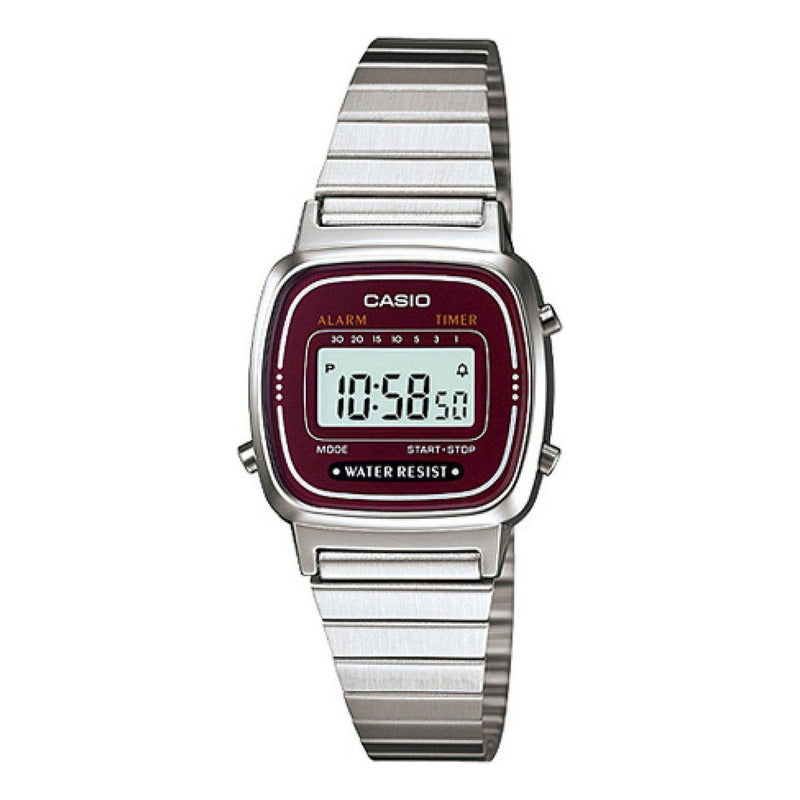 Relojes Pulsera Casio Dama La-670wa-4d Original Plateado Bordó