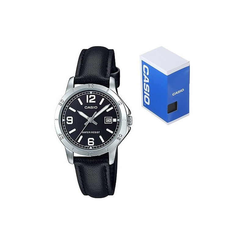 Reloj Casio Dama Ltp-v004l-1b Piel Fechador Relojesymas Negro