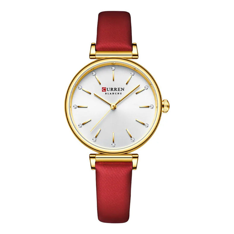 Relojes Pulsera Curren Mujer 9081a-1 Original Rojo Dorado Plateado