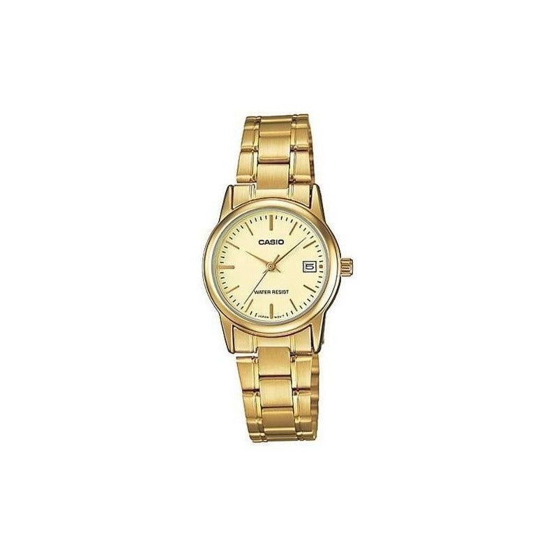 Reloj Casio Ltp-v002g-9a Mujer Malla Acero Original Dorado