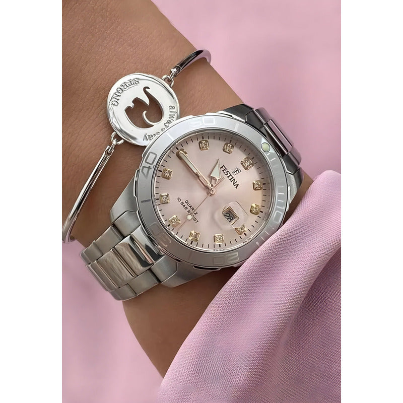 Reloj Festina Mujer Acero Piedras Rosa Fecha 100mts F20503.2 Plateado Plateado Rosa