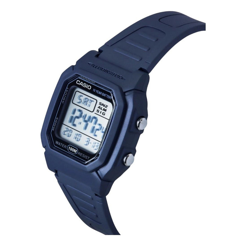 Reloj Casio Clasico Digital Square W-800h-2av Correa Azul Acero Bisel Azul Acero Fondo Negro Gris Claro