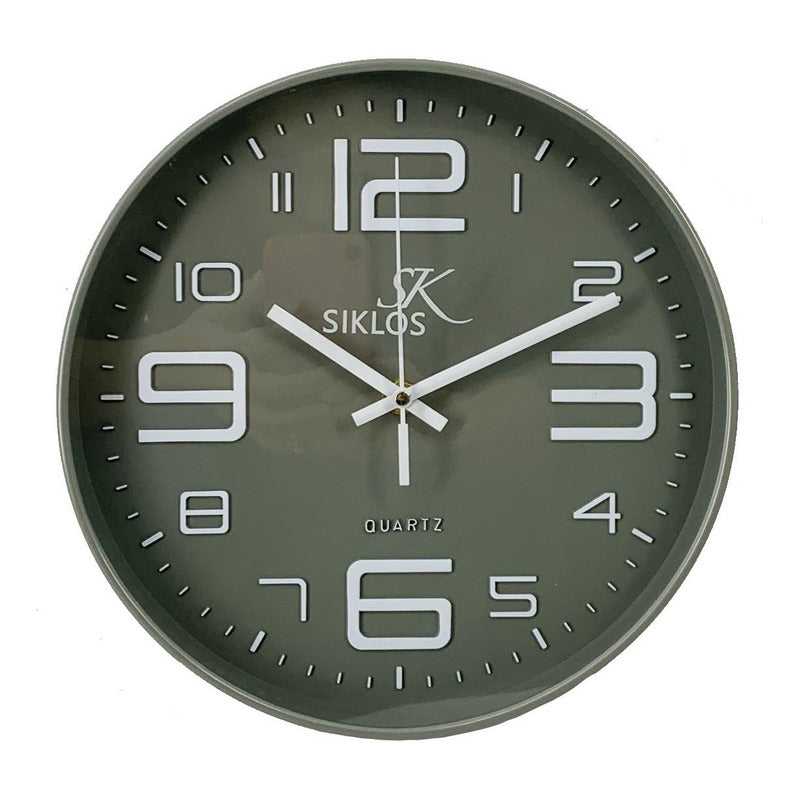 Reloj Pared Plastico Siklos Gb8103 25cm Silencioso  Gris Oscuro