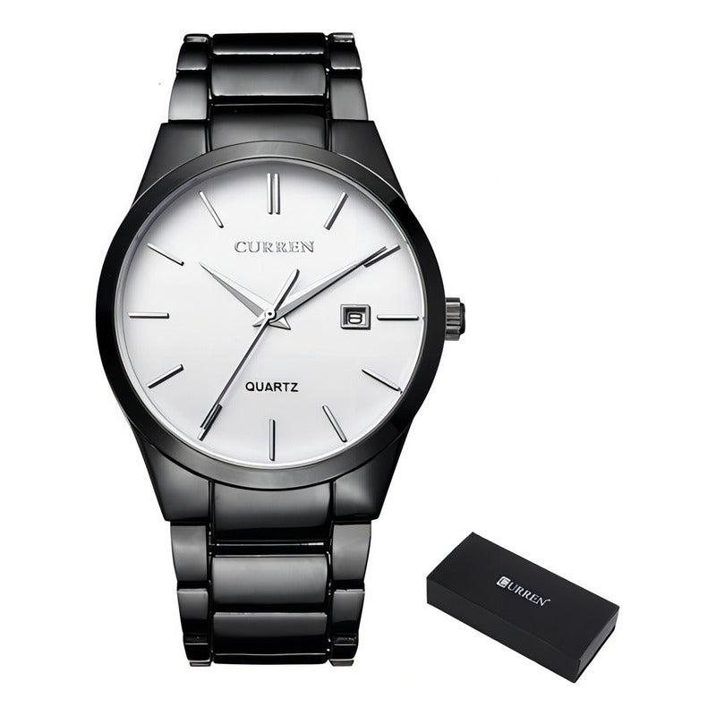 Relojes De Cuarzo Inoxidable Curren Business Para Hombre Color De La Correa Negro/blanco