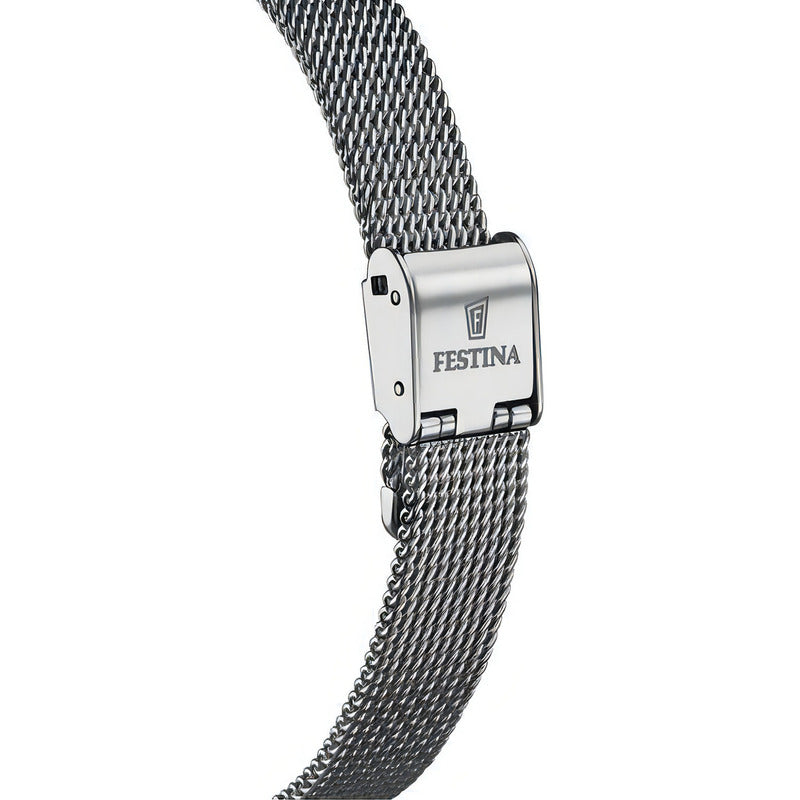 Reloj Festina Para Mujer De Acero Inoxidable Con Piedras Y Malla Tejida Plateado Negro