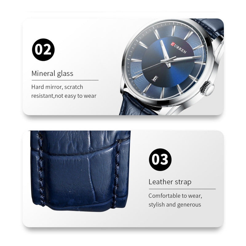 Reloj Elegante De Cuero De Lujo Para Hombre Curren 8365 Color Del Bisel Blanco/negro