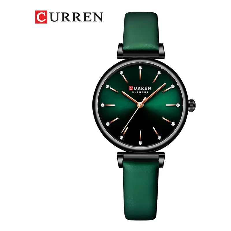 Reloj Curren Esportivo Para Mujer Con Correa De Cuero Black/green