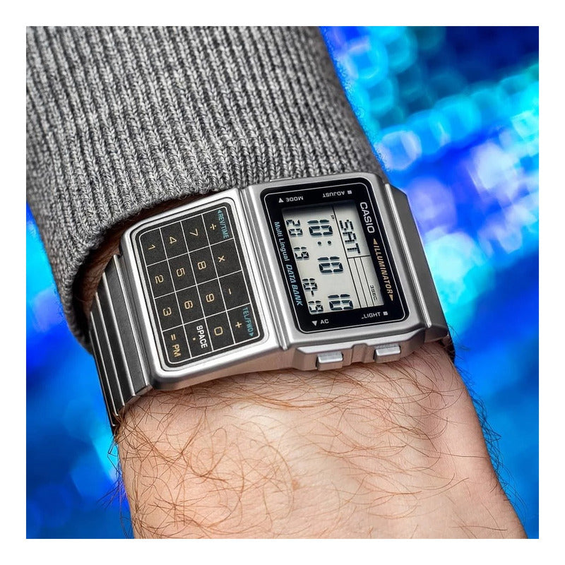Reloj Casio Vintage Databank Calculadora Dbc-611-1df Color De La Correa Plateado Color Del Bisel Plateado Negro