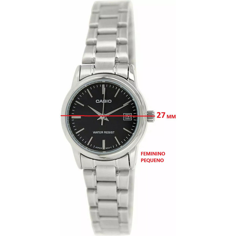 Reloj Casio Quartz Ltp-v002d-1audf Mujer Acero Negro Full Plateado Negro Ltp-v002d-1a