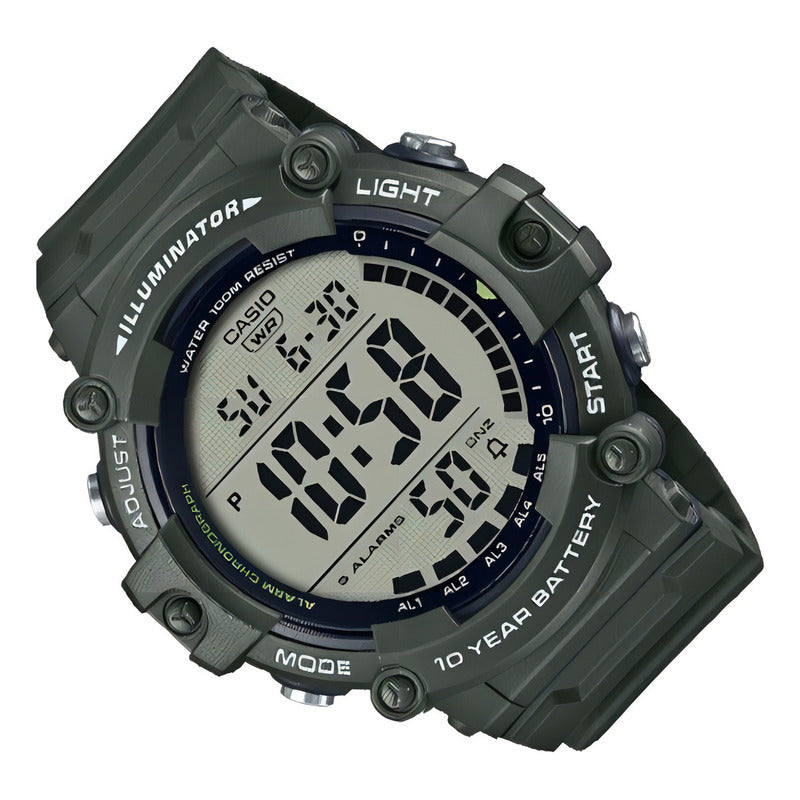 Reloj Pulsera Digital Casio Ae-1500wh-1a Con Correa De Resina Color Verde - Fondo Gris