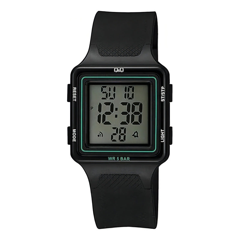 Reloj Pulsera Q&q Negro Adultos Acrílico Correa Silicona Resistente Al Agua