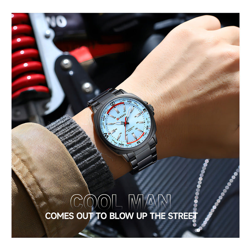 Relojes Cuarzo Inoxidable Curren 8455 Business Fondo Plata Negro Plateado