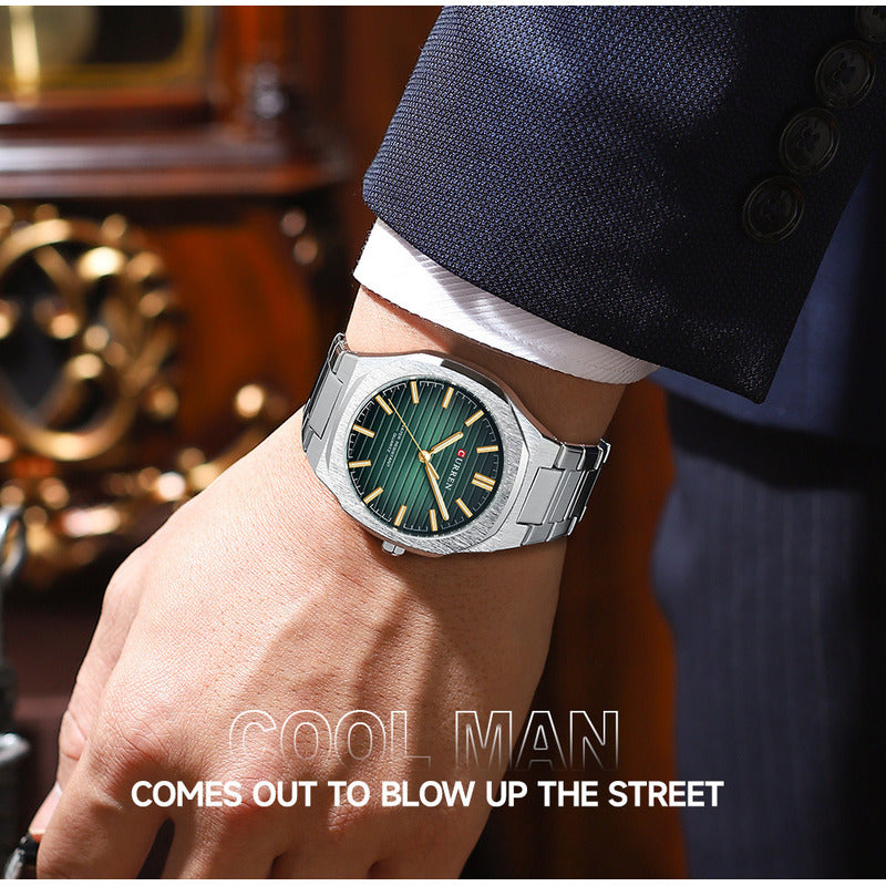 Relojes De Cuarzo Inoxidable Curren Analog Business Color Del Fondo Verde Plata
