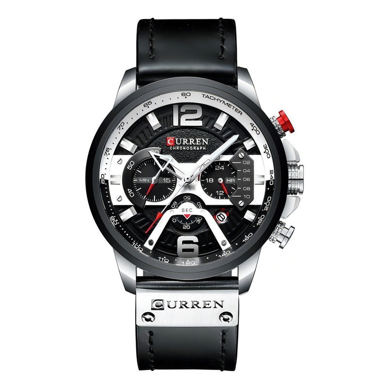 Reloj Pulsera Curren 8329 Con Correa De Cuero Color Negro - Bisel Negro/blanco