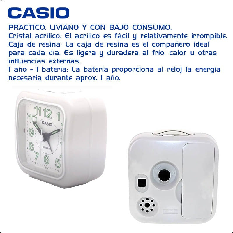 Reloj Casio Despertador Luz Tq-142-7df /relojeria Violeta Blanco
