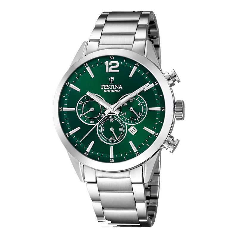 Reloj Hombre Festina F20343/b Fechero Negro Analógico Plateado Verde
