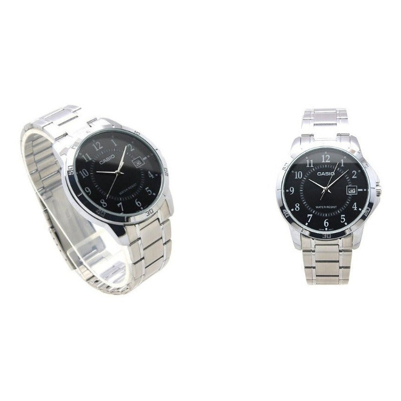 Reloj Pulsera Casio Mtp-v004d-7b Con Correa De Acero Inoxidable Color Plata - Fondo Blanco