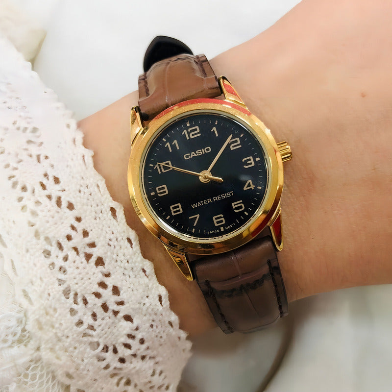 Reloj Mujer Casio Ltp-v001gl-1b Origin Dorado Con Negro Marrón