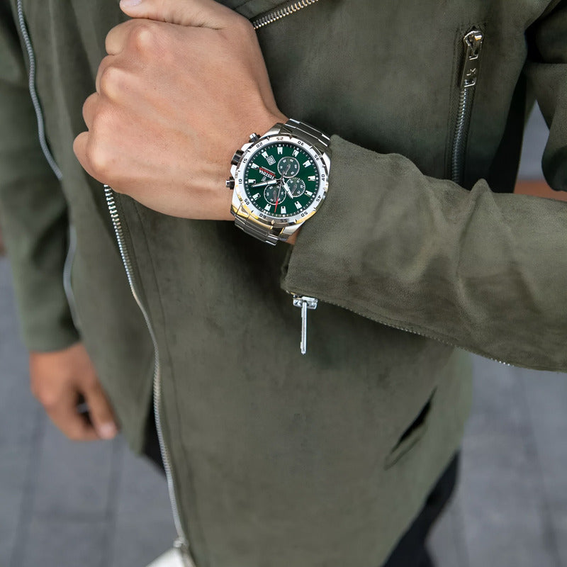 Reloj Pulsera Festina F20463 Con Correa De Acero Inoxidable Color Plateado - Fondo Verde