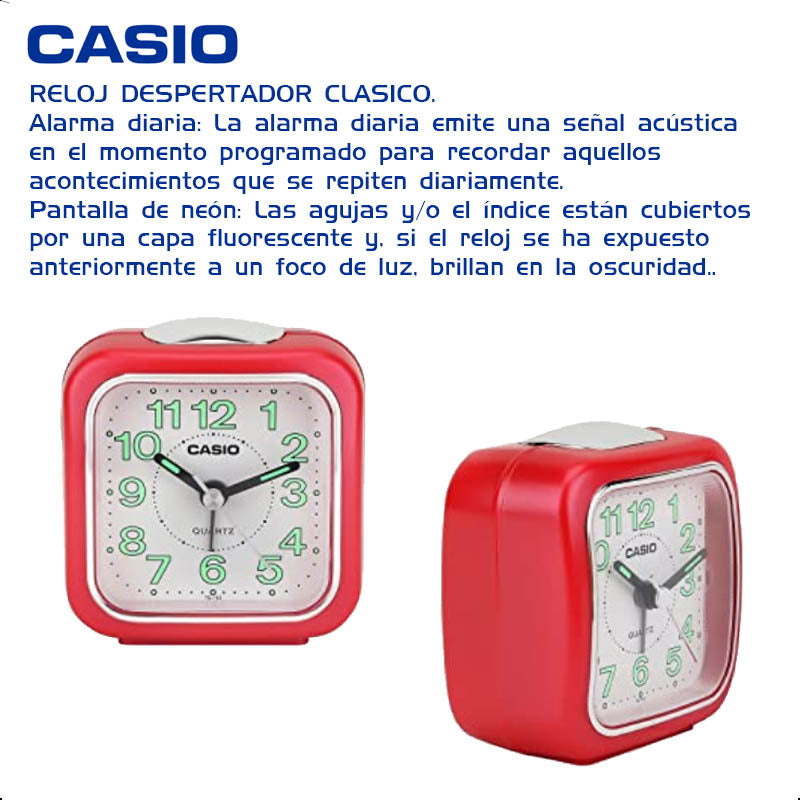 Reloj Despertador Casio Tq-142-4 Color Rojo Rojo 4