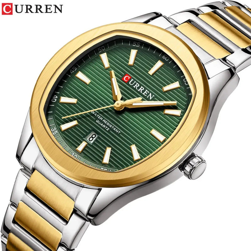 Reloj Para Hombre Curren 8474 Kree2504 Plateado Dorado Verde