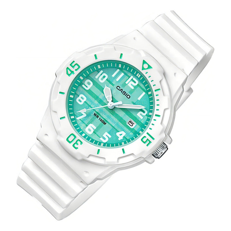 Reloj Casio Lrw-200h-3cv Análogo Para Mujer, Blanco Y Turquesa, 100 M