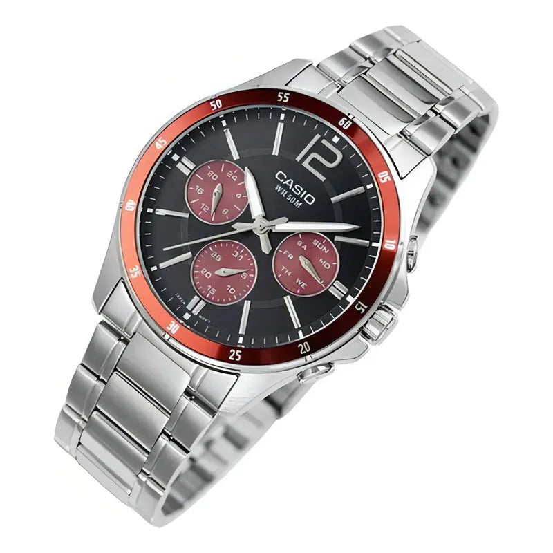 Reloj Casio Mtp-1374d-5avdf Cuarzo Hombre Color De La Correa Plateado Color Del Bisel 5avdf Color Del Fondo Negro
