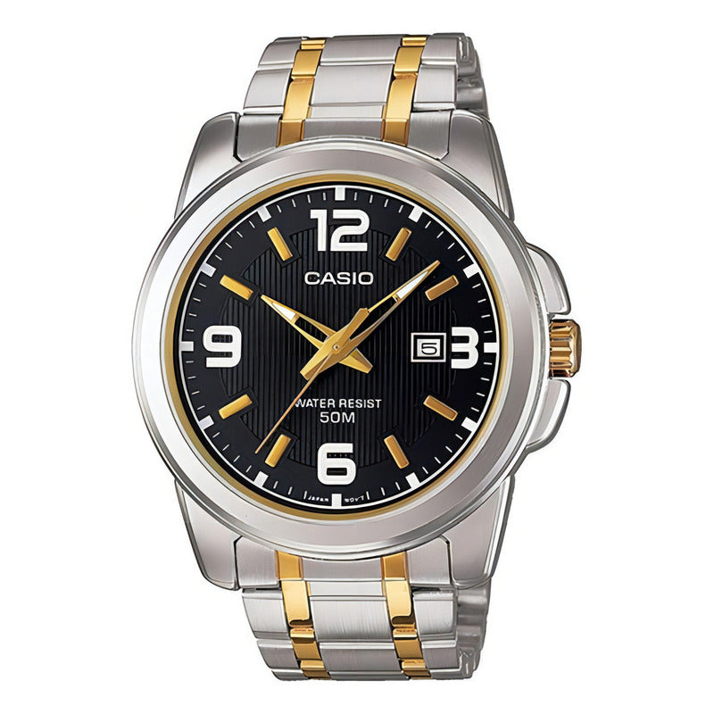Reloj Casio Hombre Mtp-1314sg-1av Color De La Correa Plateado/dorado Color Del Bisel Plateado Color Del Fondo Negro
