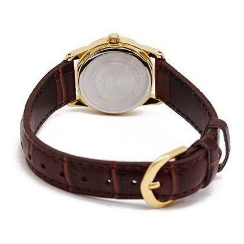 Reloj Casio Cuero Dama Ltp-1094q-7b7 Original Marrón Claro Dorado Blanco