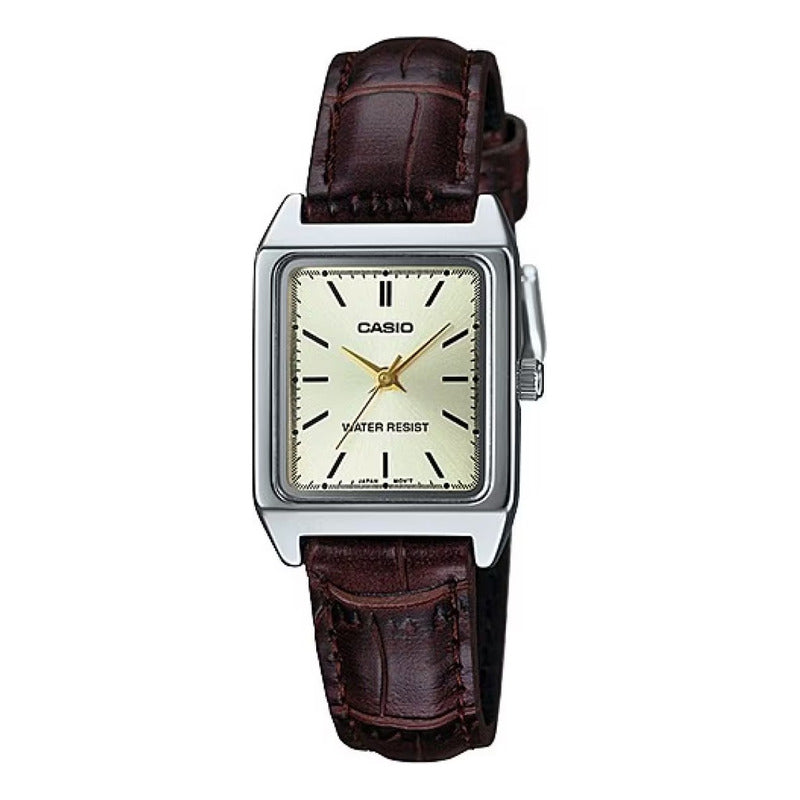 Reloj Casio Dama Modelo Ltp-v007l-9e Original Marrón Plateado Gris