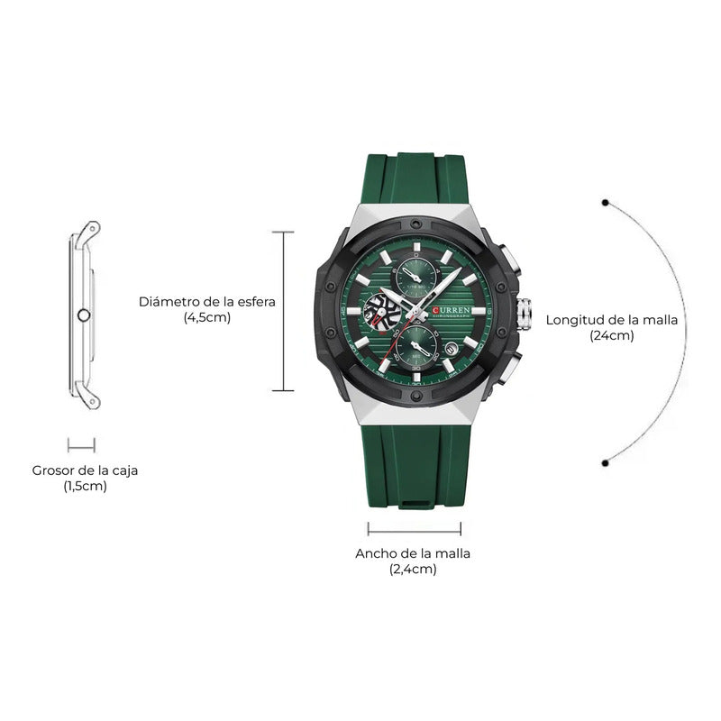 Reloj Curren 8462-2 Hombre Correa Silicona Análogo Verde