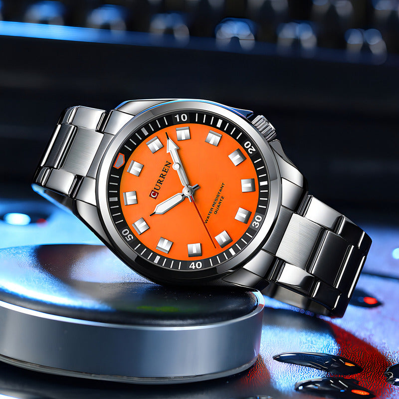 Relojes De Cuarzo Luminosos Curren 8451 Business Fondo Plata/naranja