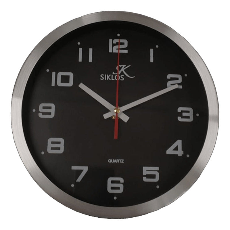 Relojes Mural Siklos Cg1201-negro 30 Cm Metal Silencioso Plateado