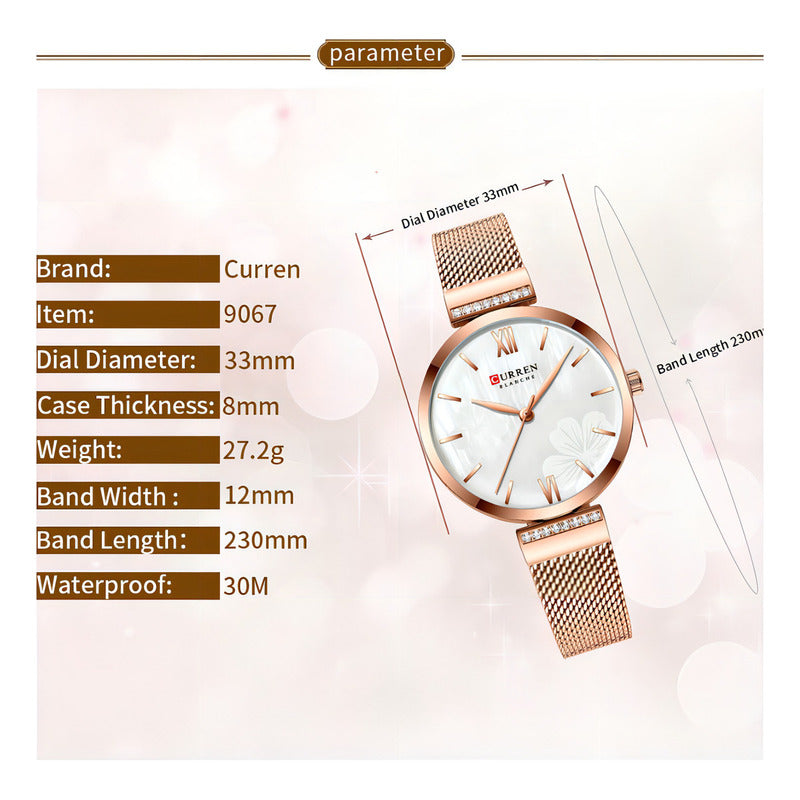 Reloj Curren De Cuarzo Inoxidable De Malla Elegante Para Muj Color De La Correa Plateado Blanco