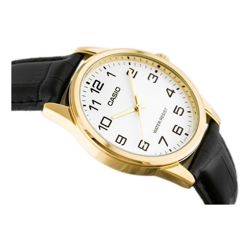 Reloj Pulsera Casio Enticer Mtp-v001gl-7b Negro Dorado Blanco