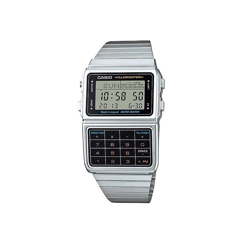 Reloj Casio Vintage Databank Calculadora Dbc-611-1df Color De La Correa Plateado Color Del Bisel Plateado Negro