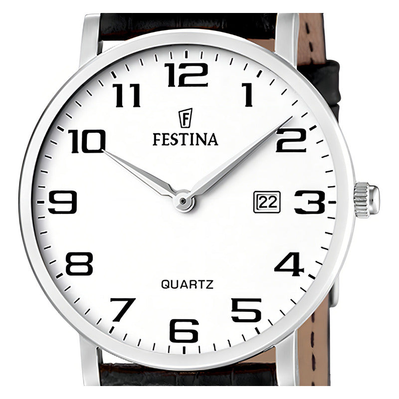 Reloj Festina F16477/1 Mujer Cuero Negro Dial Blanco - Negro
