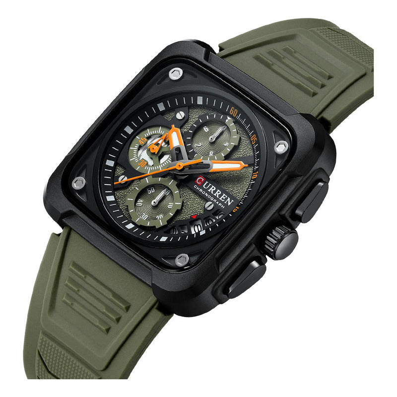 Relojes Luminosos Con Cronógrafo Cuadrado 8461-3 Verde Negro