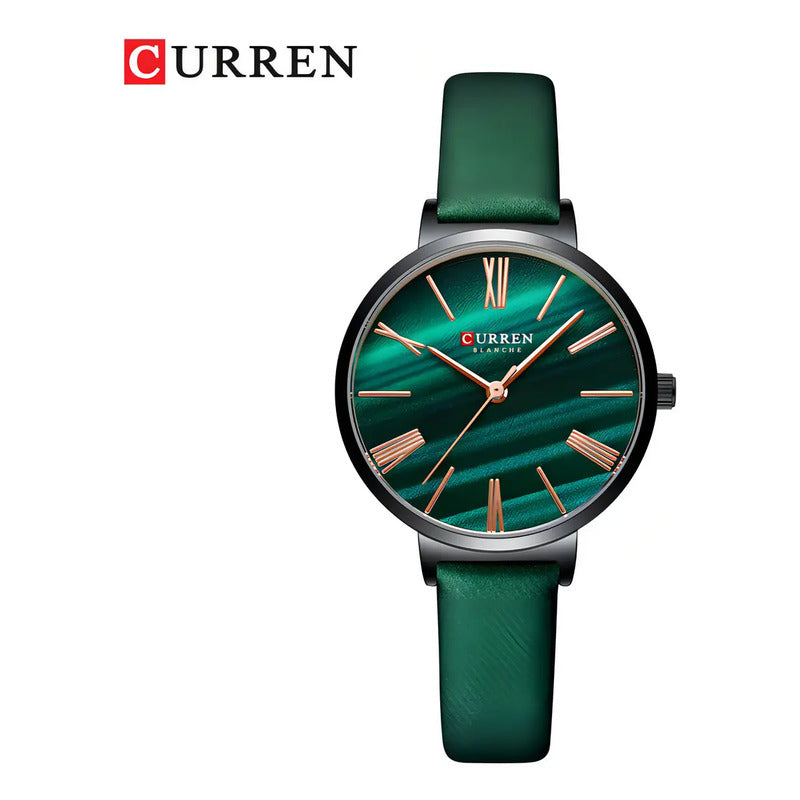 Relojes De Cuarzo De Cuero Casuales Curren 9076 Para Mujer Color De La Correa Verde