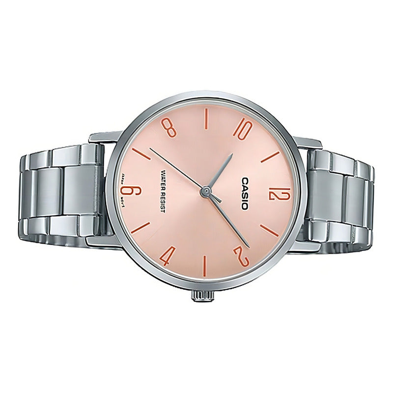 Reloj Mujer Casio Ltp-vt01d-4b2 Plateado Análogo Fondo Rosa Palo Rosa