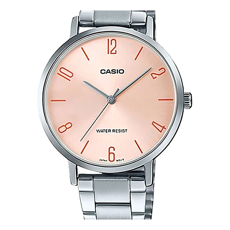 Reloj Mujer Casio Ltp-vt01d-4b2 Plateado Análogo Fondo Rosa Palo Rosa