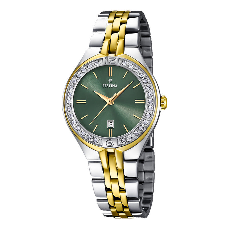 Relojes Pulsera Mujer F16868/4 Original Bitono Verde Plateado