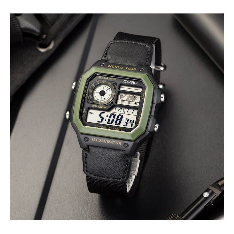 Reloj Pulsera Casio Collection Ae-1200whb-1b Relojesymas Negro Verde